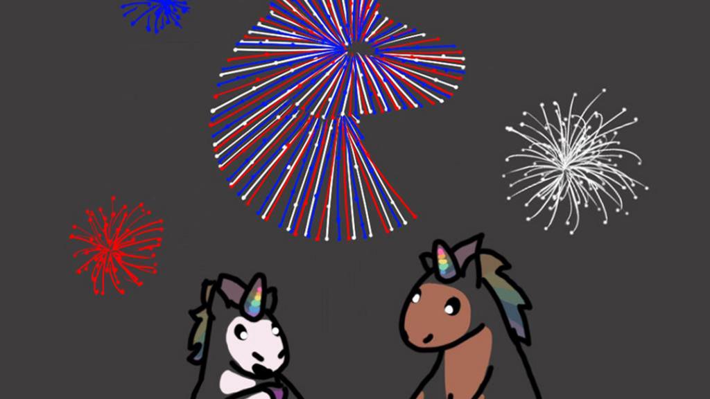 A unicorn themed fireworks display